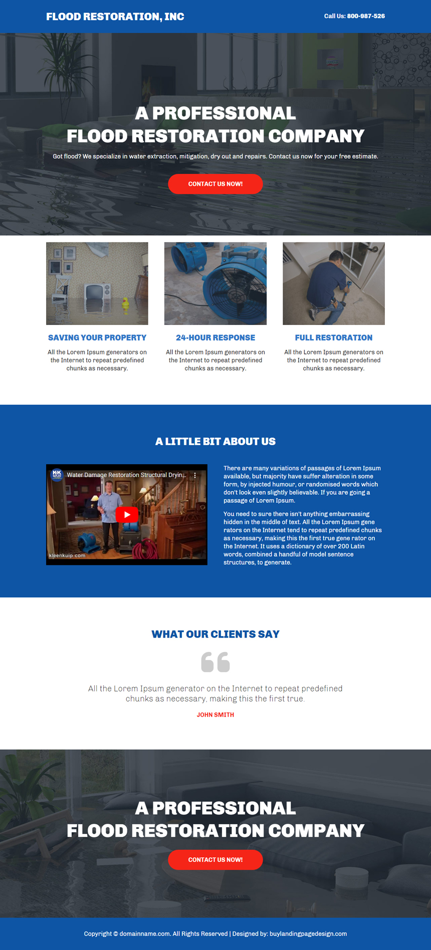 flood damage restoration service landing page