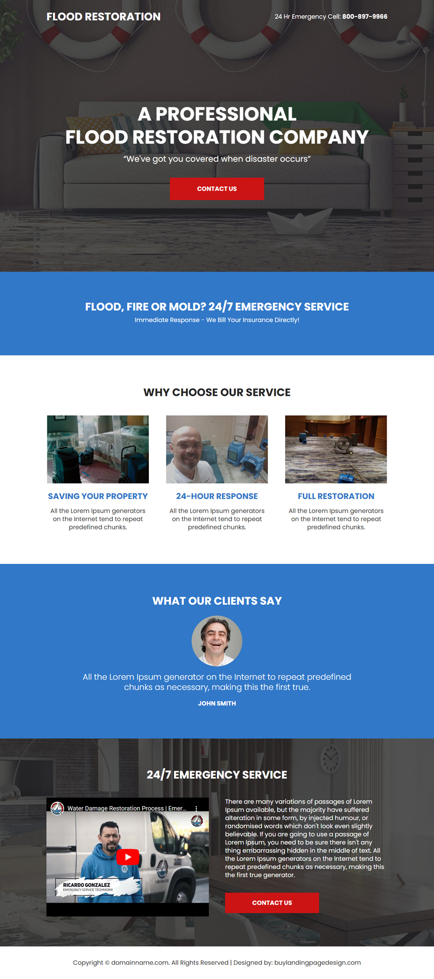 flood restoration company lead capture responsive landing page