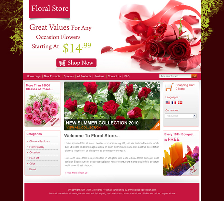 online flower store website template design psd for sale