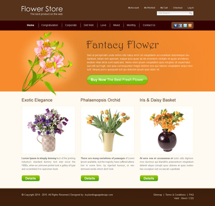 flower store attractive and beautiful website template design psd to create your online store