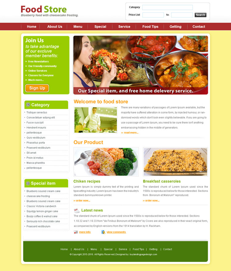 food store website template design psd for sale