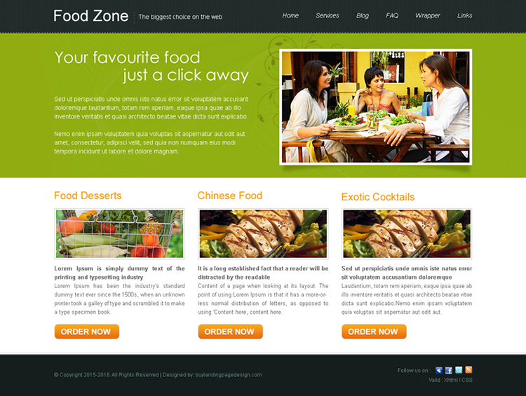 minimal food zone website template design psd for sale