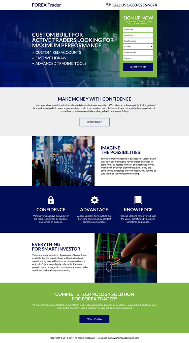 forex trading sign up capturing responsive landing page design