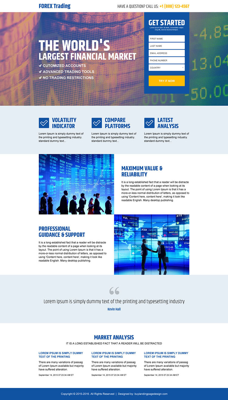 forex trading financial market responsive landing page design