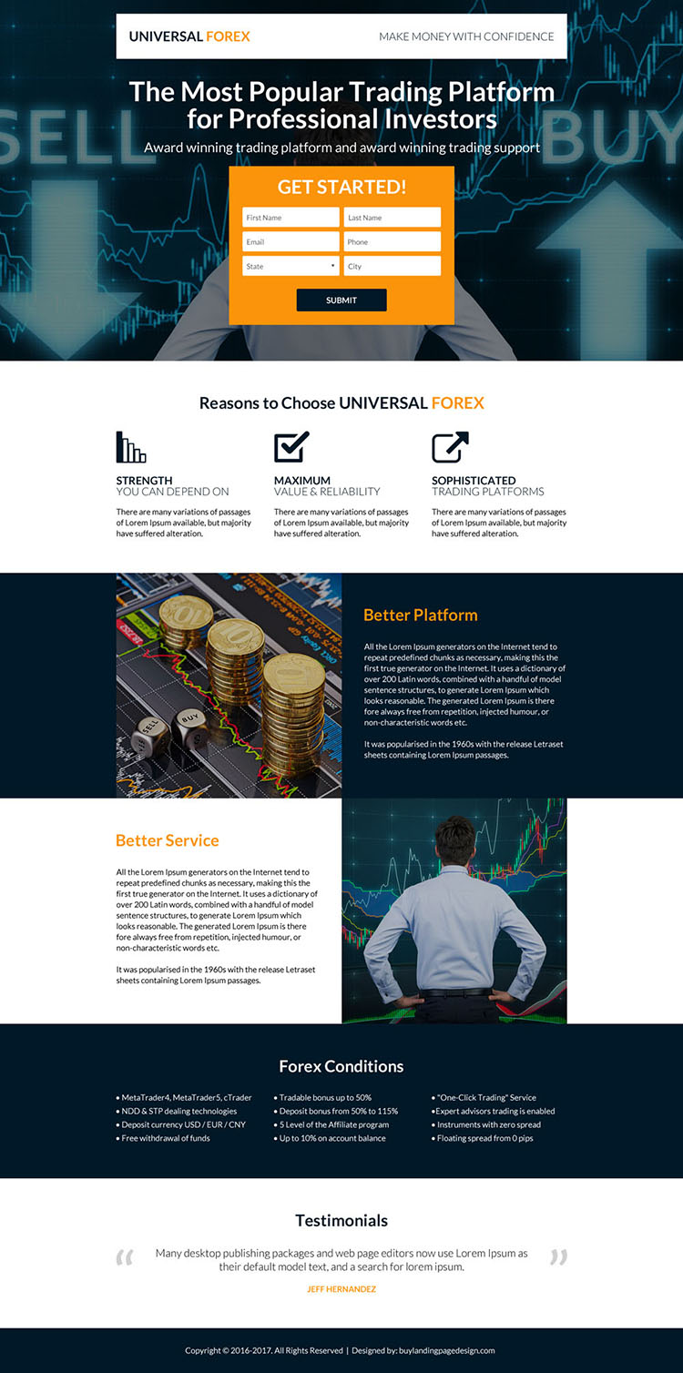 responsive forex trading strategies landing page design