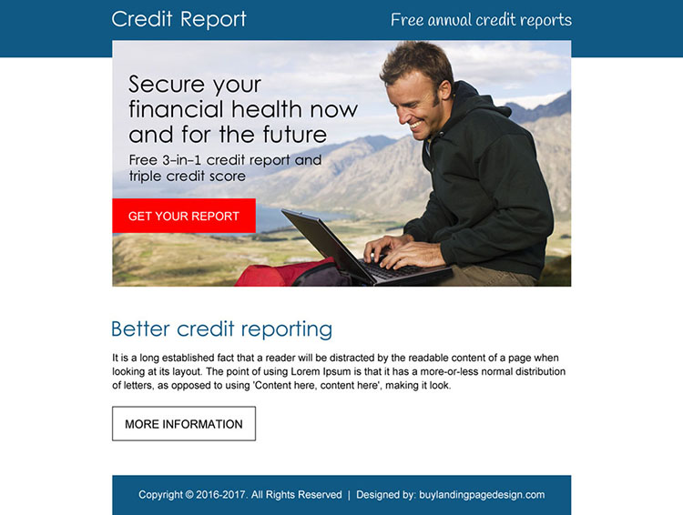 professional free annual credit report ppv landing page design