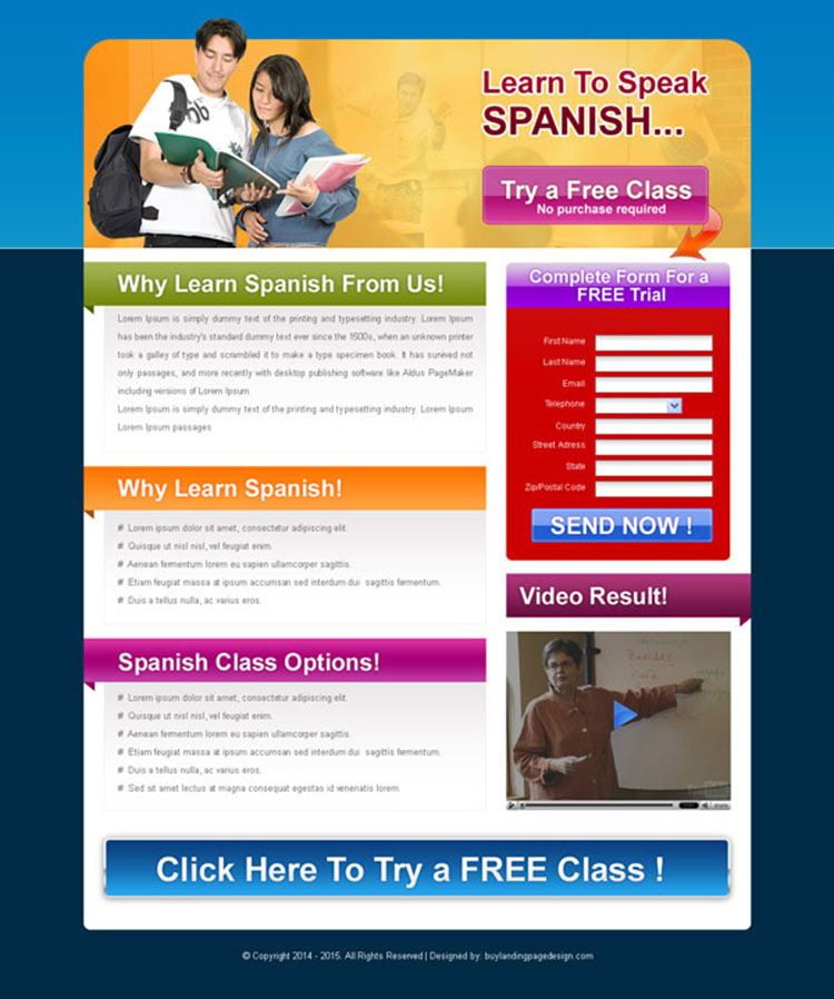 try a free class education converting landing page design for sale