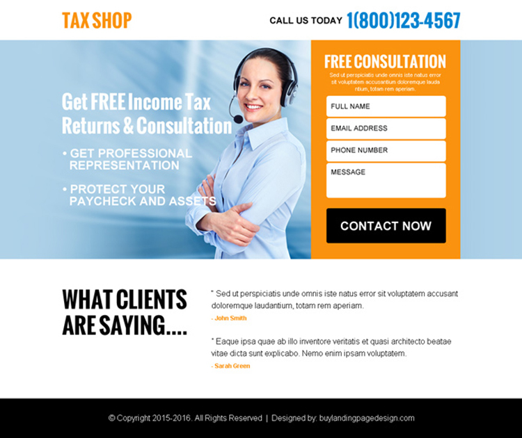 free tax consultation for tax return ppv landing page design