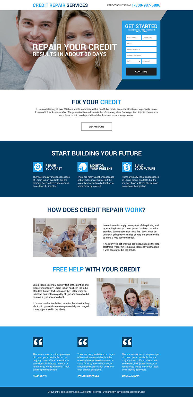 free credit repair consultation responsive landing page design