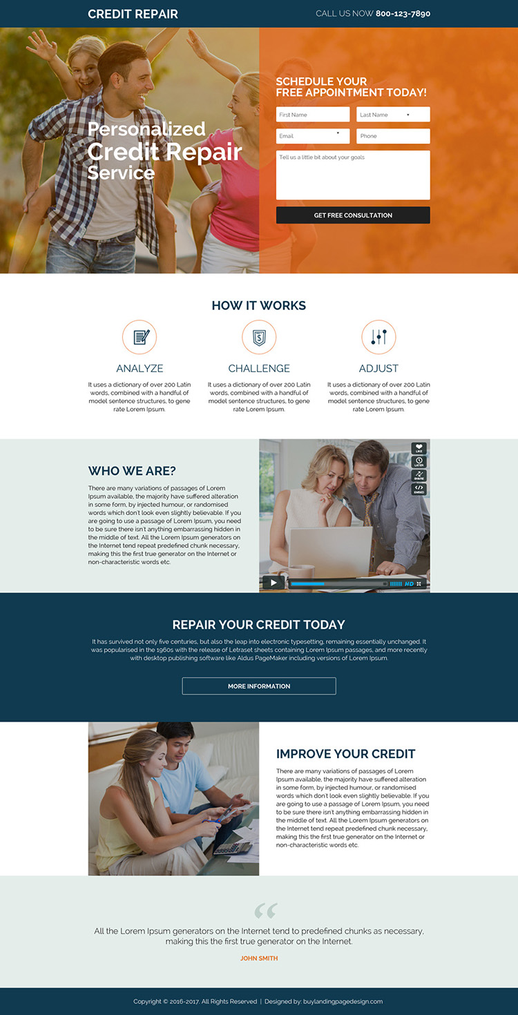 responsive free credit repair consultation landing page