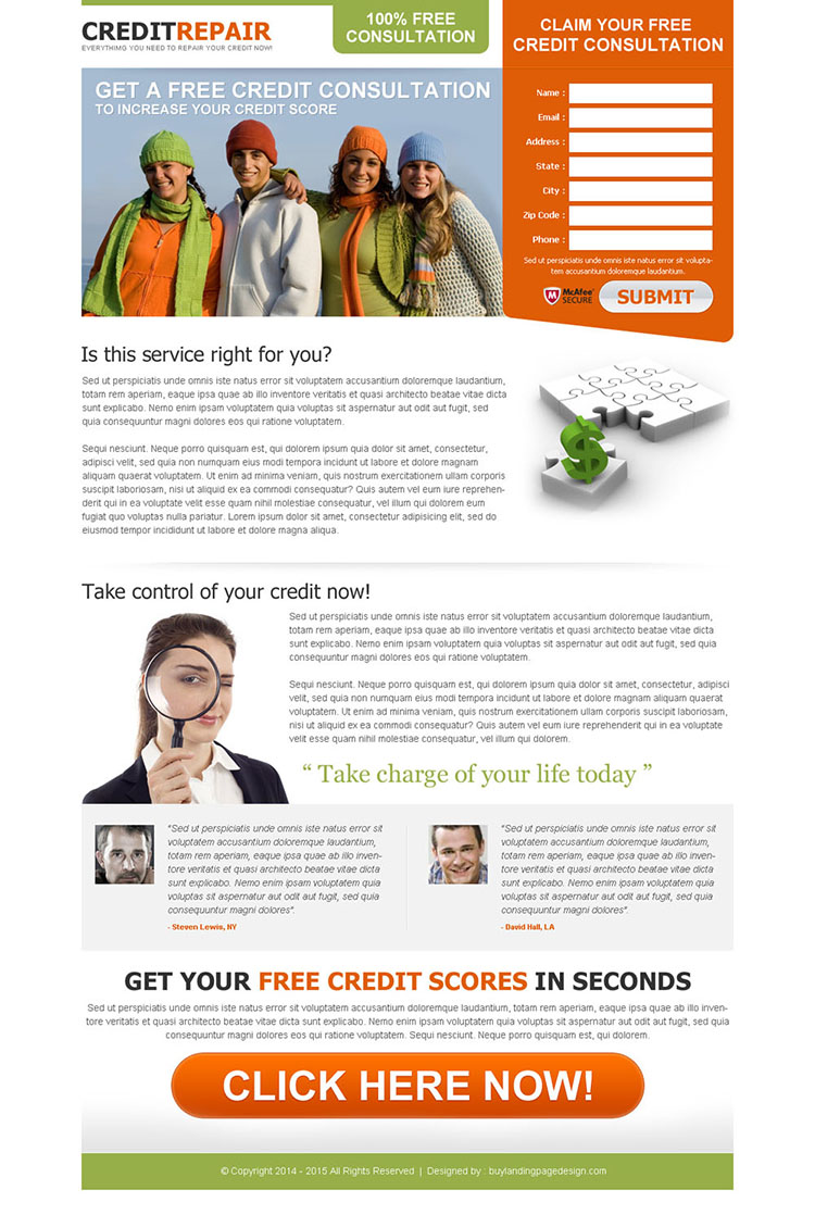 effective and converting free credit consultation squeeze page design