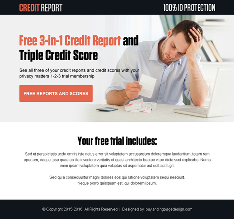 free credit report and scores ppv landing page design