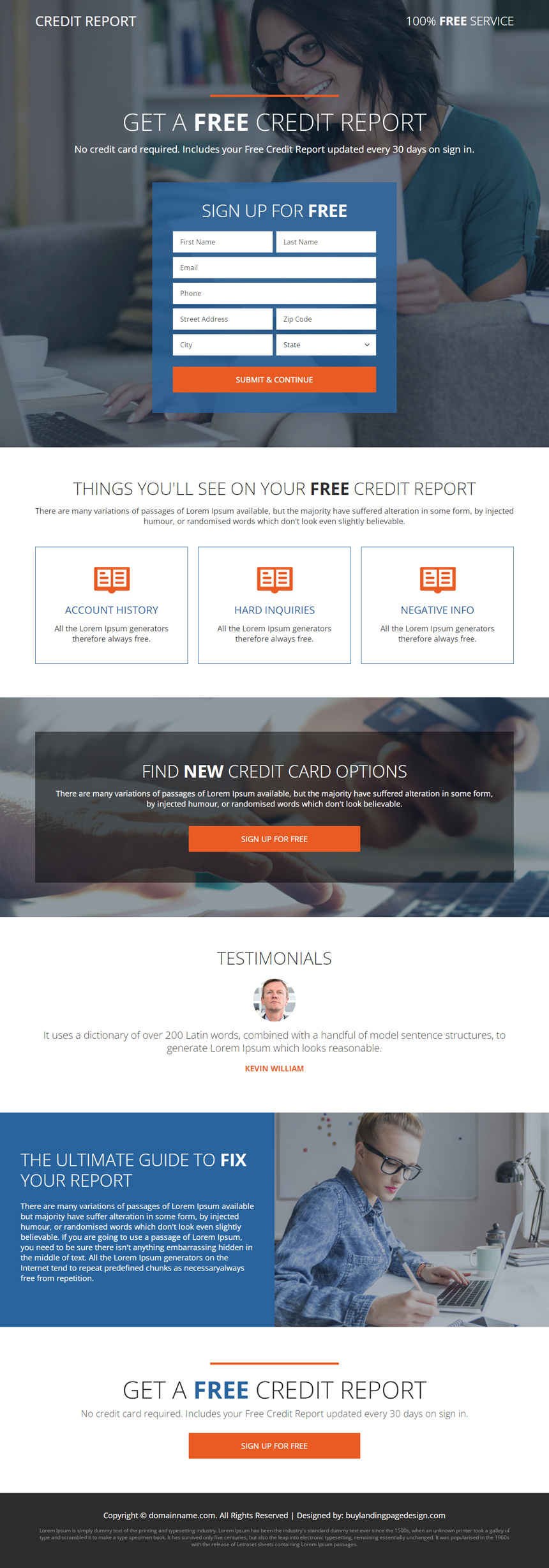 free credit report service lead capture responsive landing page