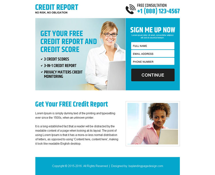 free credit report sign up lead capture ppv landing page