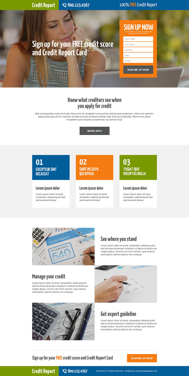 free credit score sign up lead generating landing page design