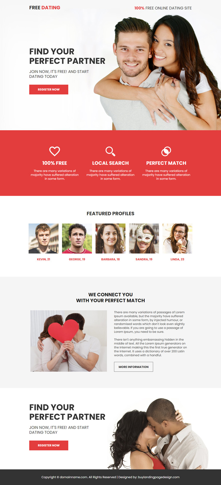 free online dating responsive landing page