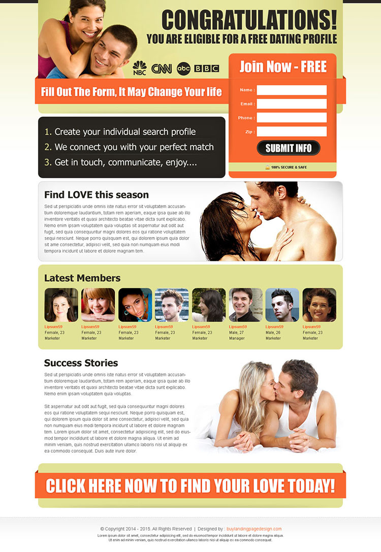 effective and converting dating landing page design to increase sign up leads