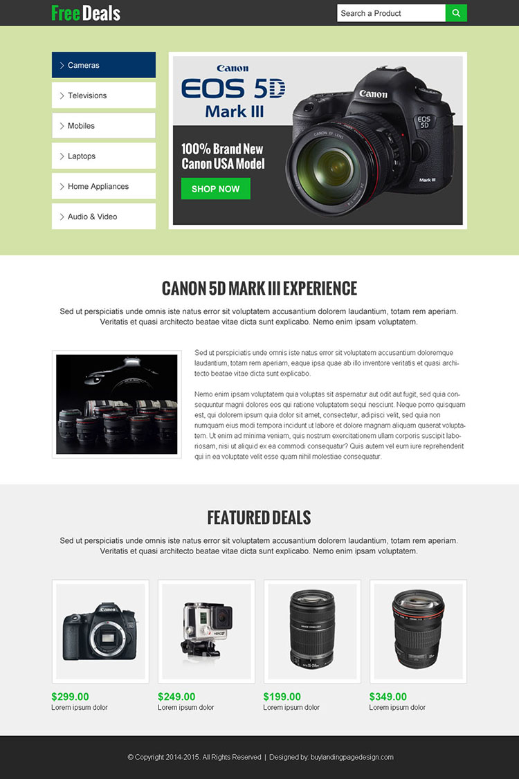 electronics product sales on free deals landing page design templates