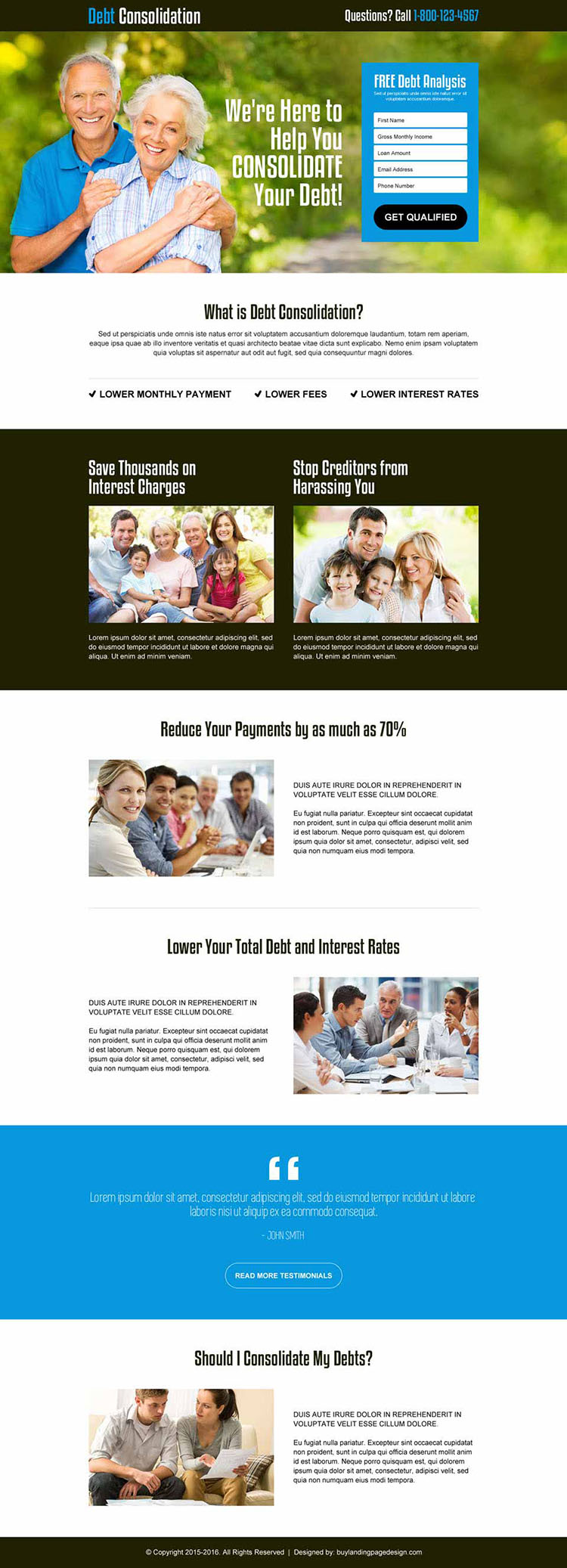 free debt analysis lead gen responsive landing page design template