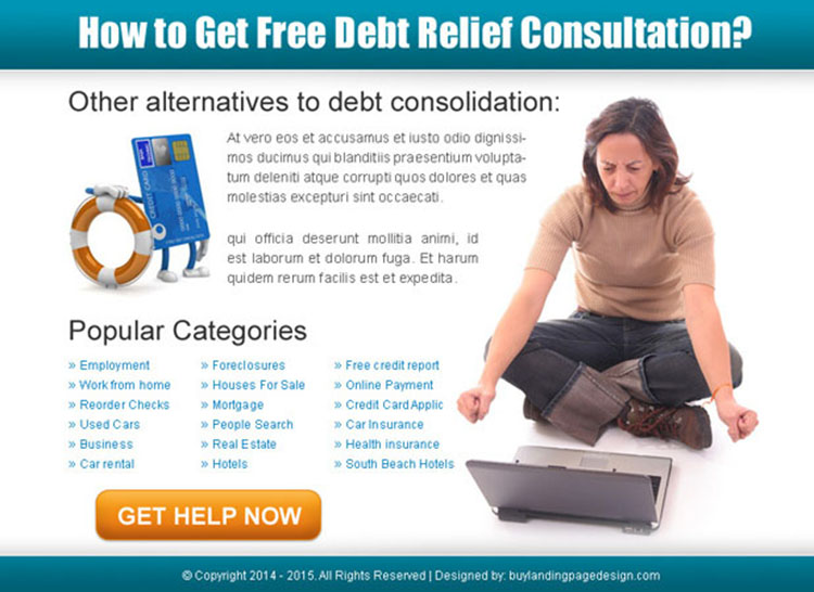 get free debt relief consultation help ppv landing page design
