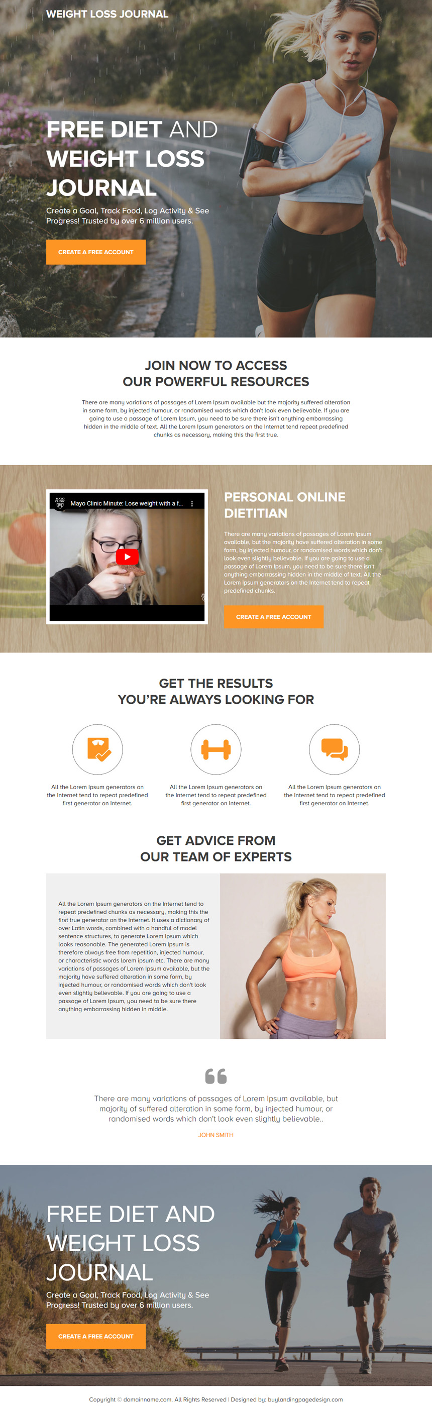 free weight loss journal lead capture responsive landing page