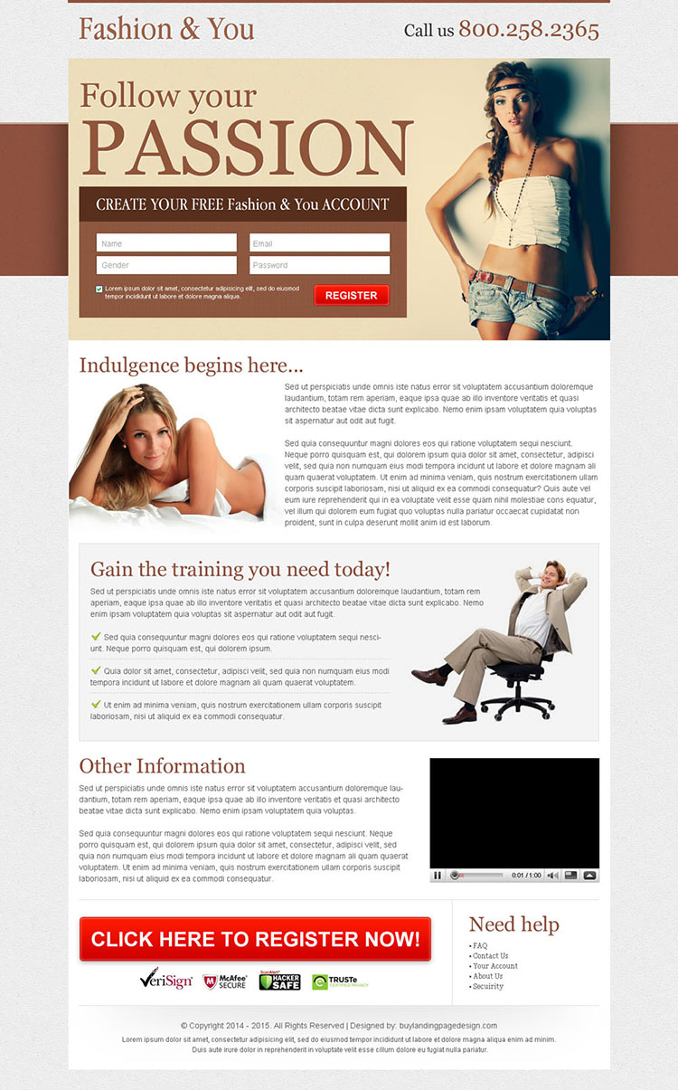 create your free fashion account sign up lead capture landing page design
