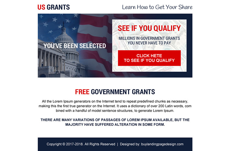 free government grants call to action ppv landing page