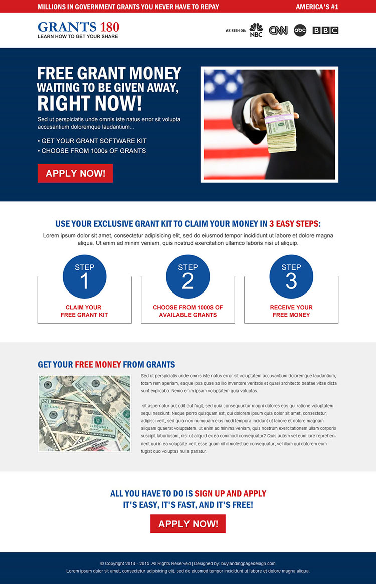 free government grants for you effective call to action landing page design