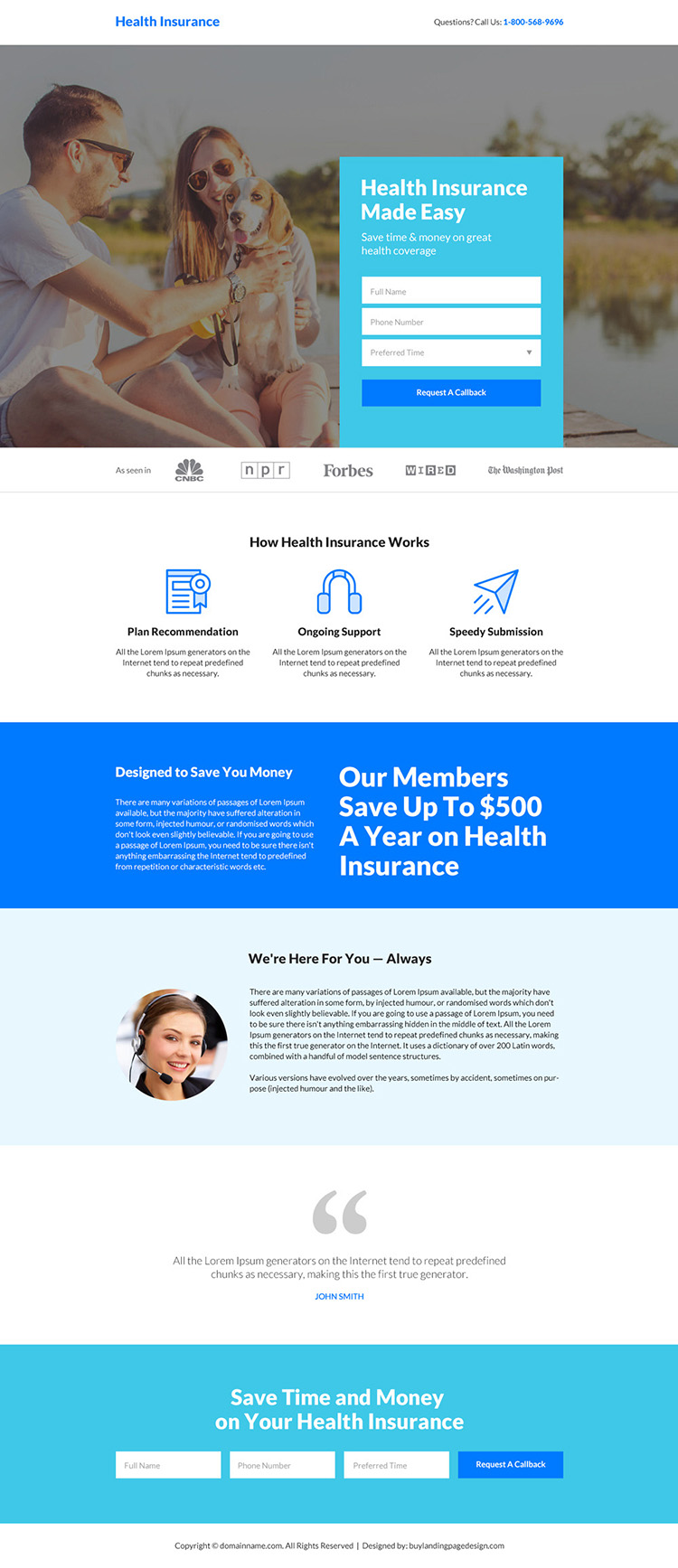 free health insurance cover responsive landing page