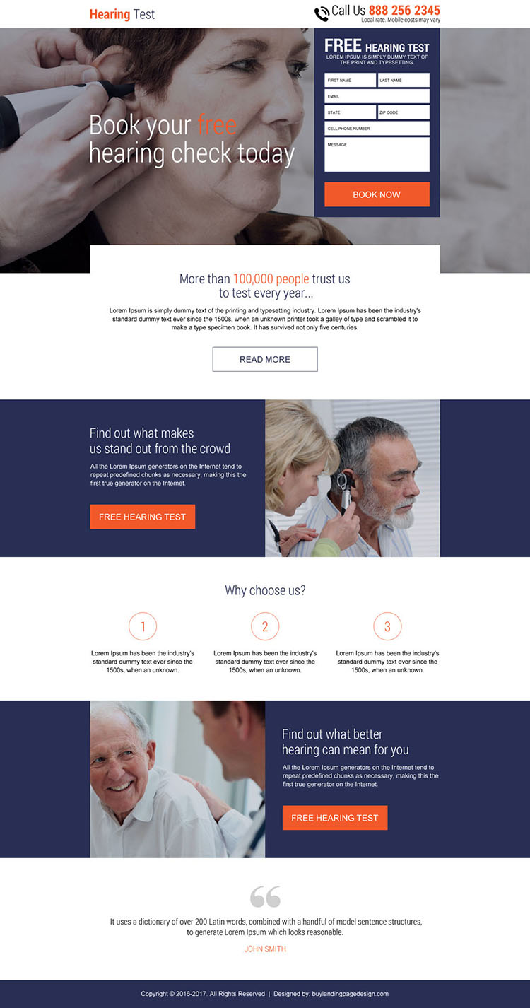 free hearing test online free quote responsive landing page