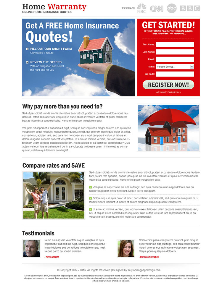 free home insurance quote lead capture most converting landing page design