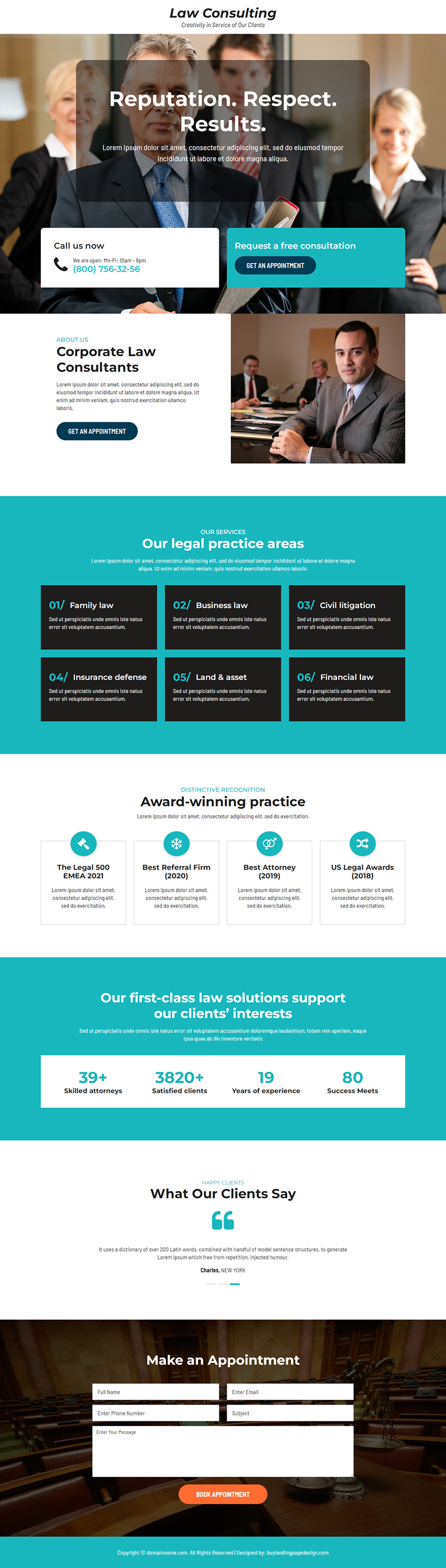 corporate law consultancy responsive landing page