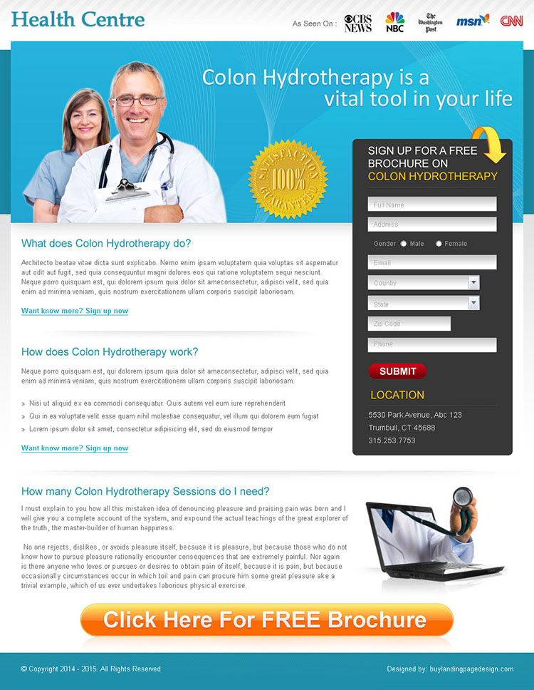 free medical brochure lead capture landing page design for sale