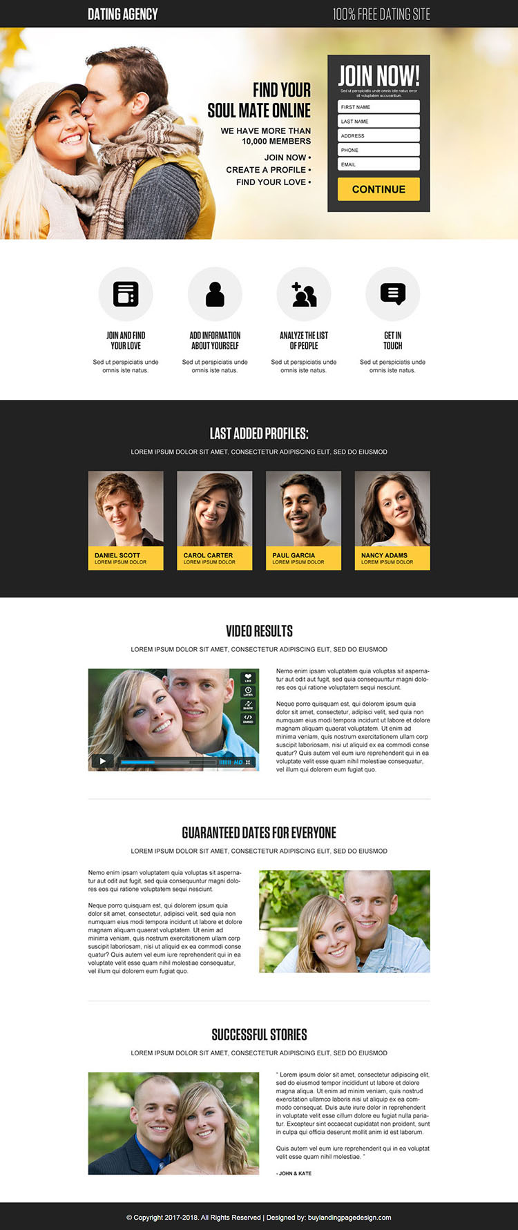 free online dating responsive landing page design