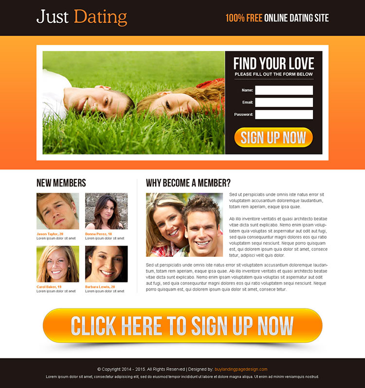 free online dating site lead capture lander design