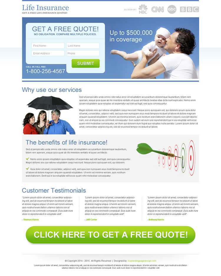 clean life insurance lead capture squeeze page design