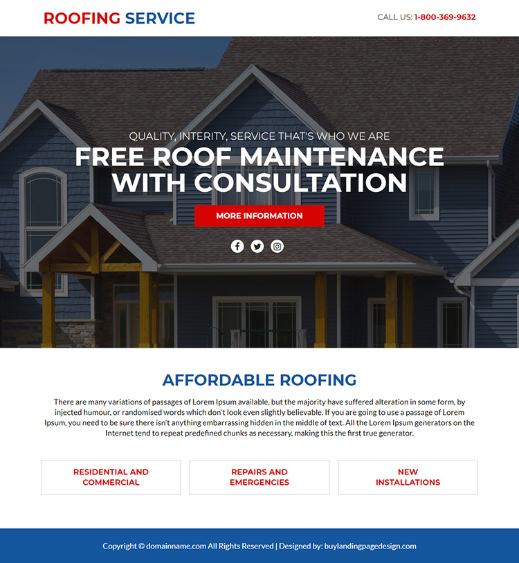 free roofing consultation service responsive landing page design