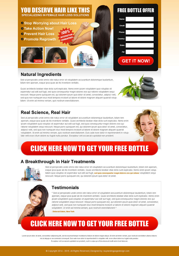 stop worrying about hair loss free trial lead capture landing page design