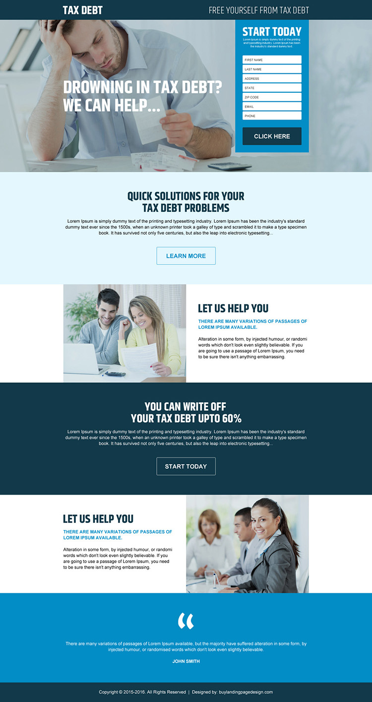 free yourself from tax debt responsive landing page design