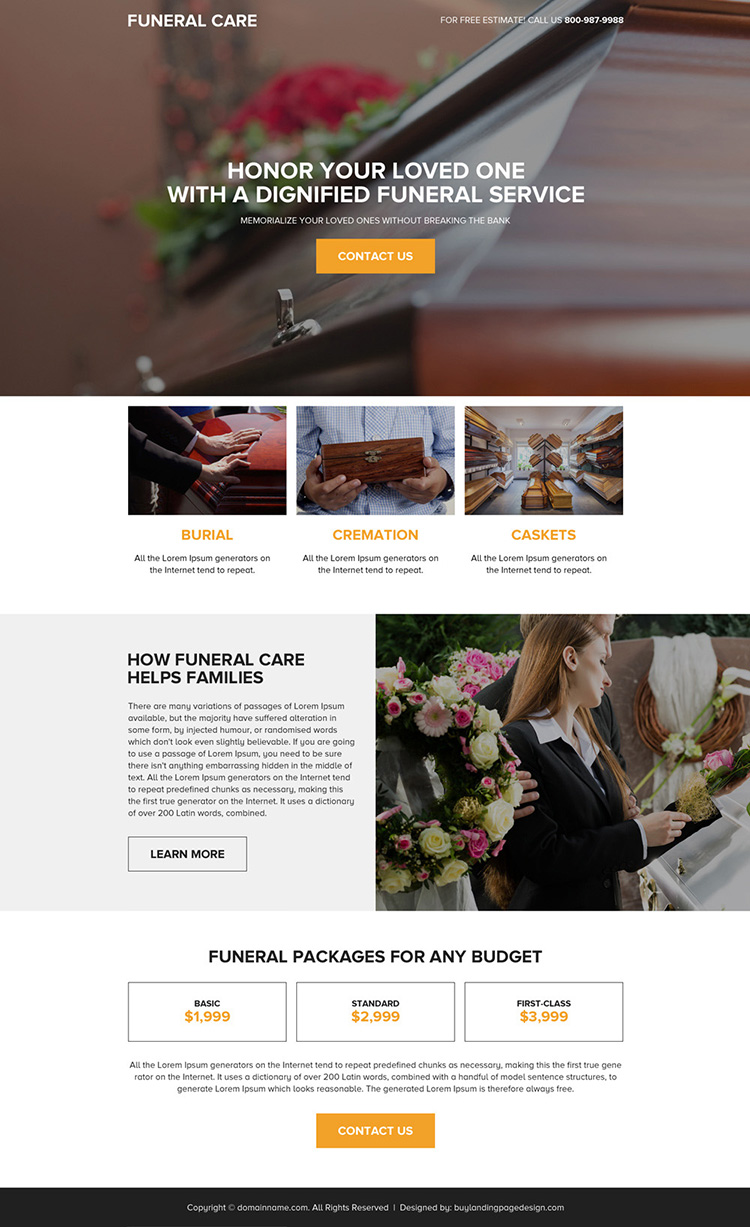 funeral insurance service responsive landing page design