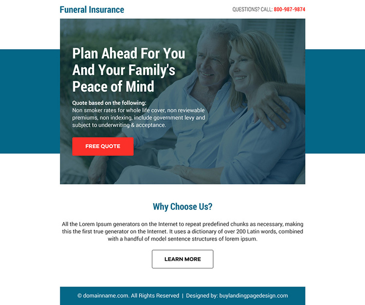 funeral insurance free quote call to action ppv landing page