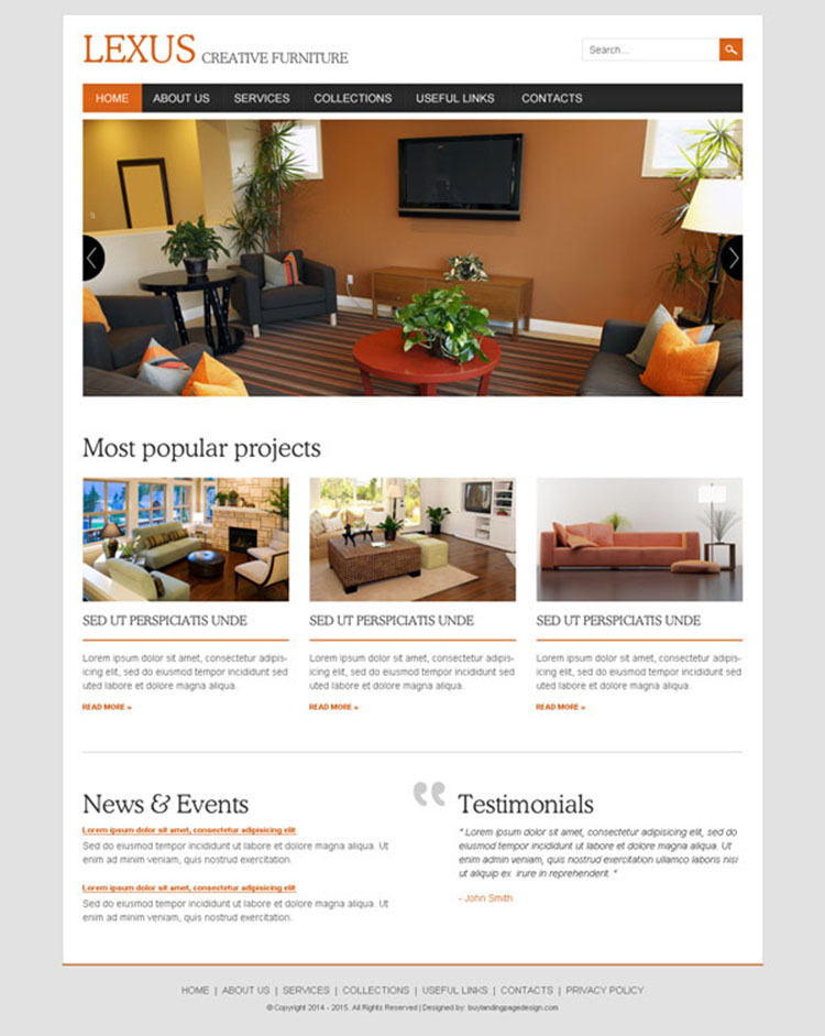 creative furniture clean and attractive website template design psd