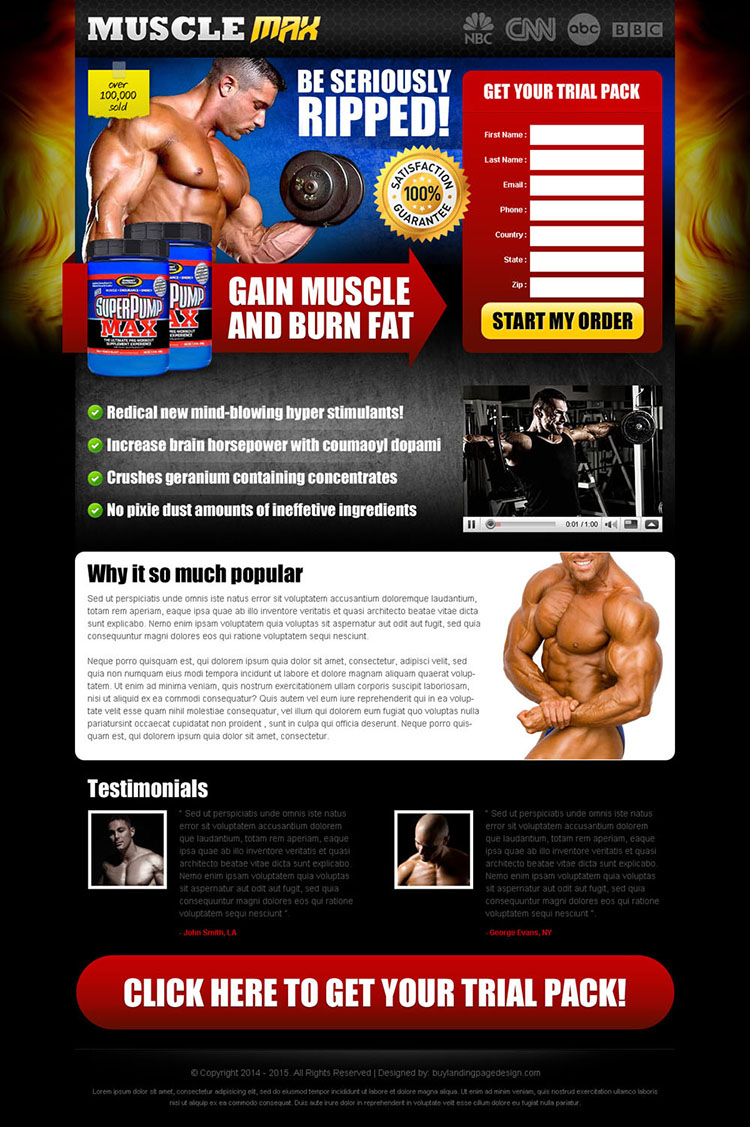 be seriously ripped and burn fat faster with our body building product effective and converting landing page design