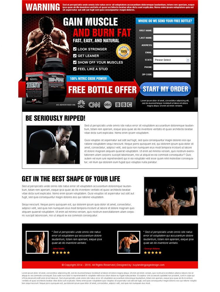 gain muscle and burn fat fast easy and natural dark and effective lead capture landing page