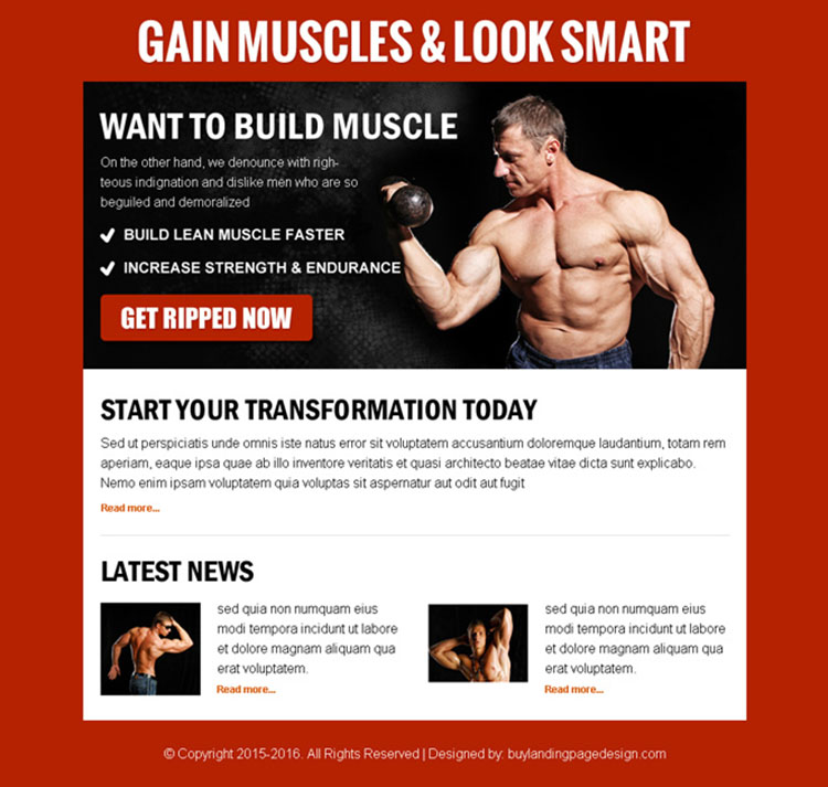 gain muscles look smart call to action ppv landing page design