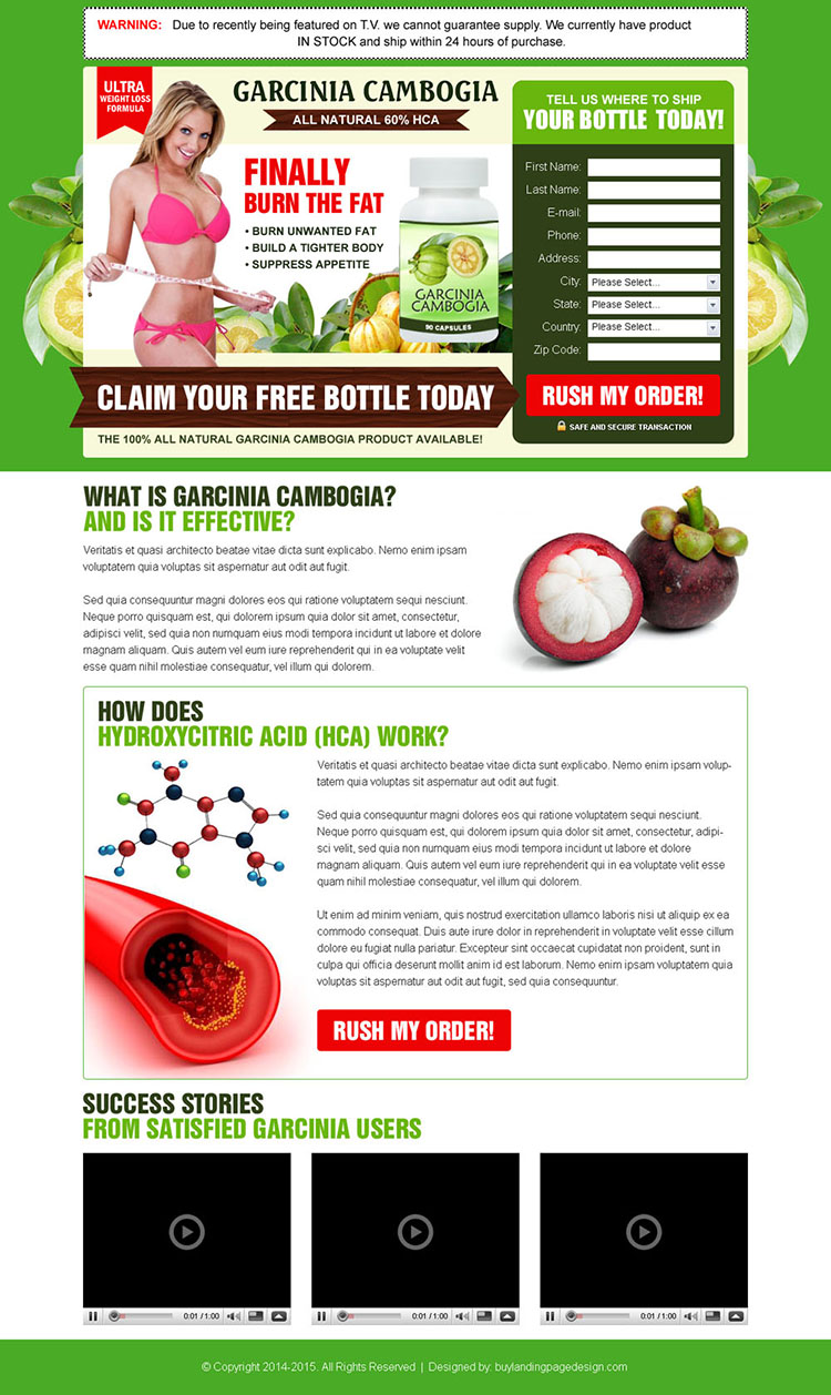 garcinia cambogia product free trial lead capture squeeze page design