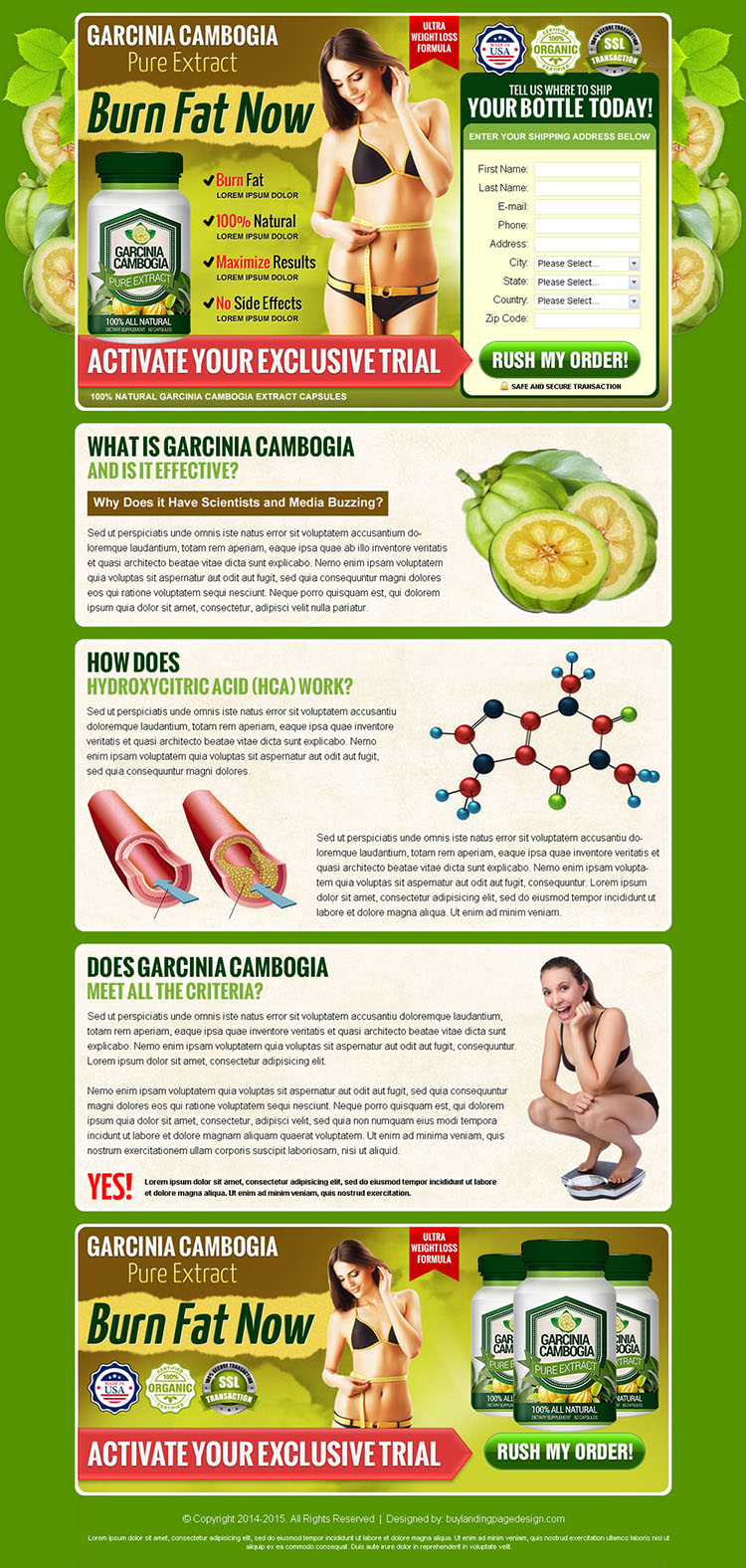 garcinia cambogia pure extract product selling lead capture landing page design templates