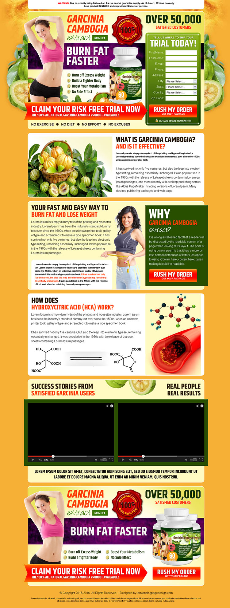 garcinia cambogia risk free trial product selling best converting landing page design