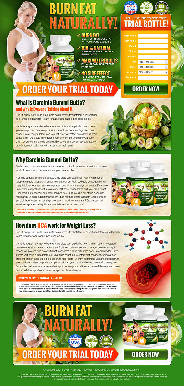 garcinia gummi gutta product selling converting lead gen landing page