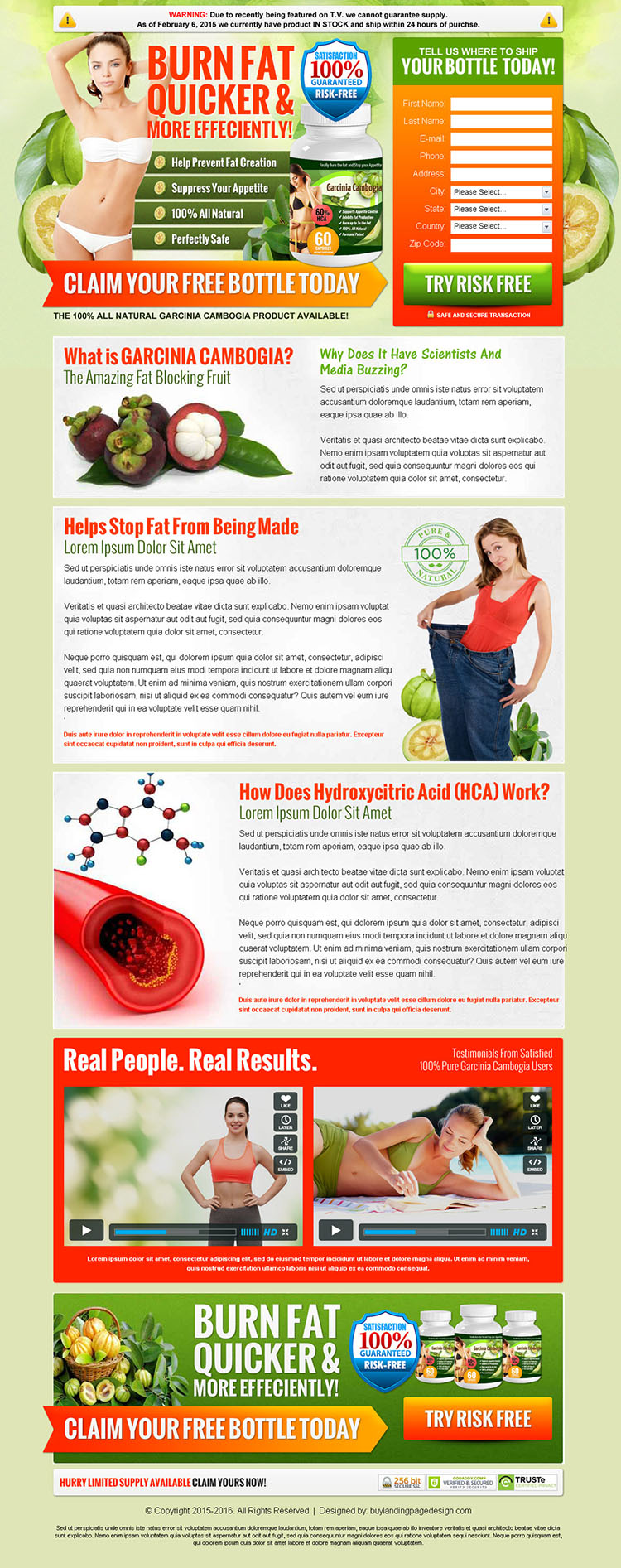 garcinia gummi gutta effective weight loss product landing page design